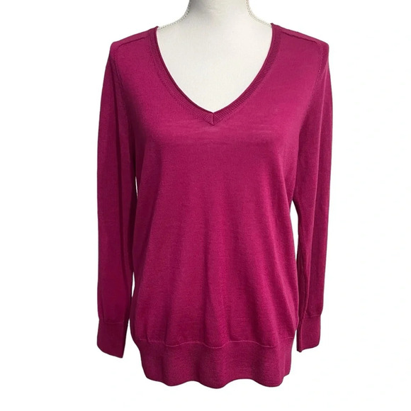 Trina Turk Long Sleeve V Neck Merino Wool Sweater Pink Women’s Size Small NWT - Picture 1 of 11